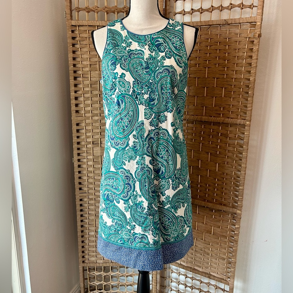Ann Taylor Teal and White Paisley Sleeveless Shift Dress